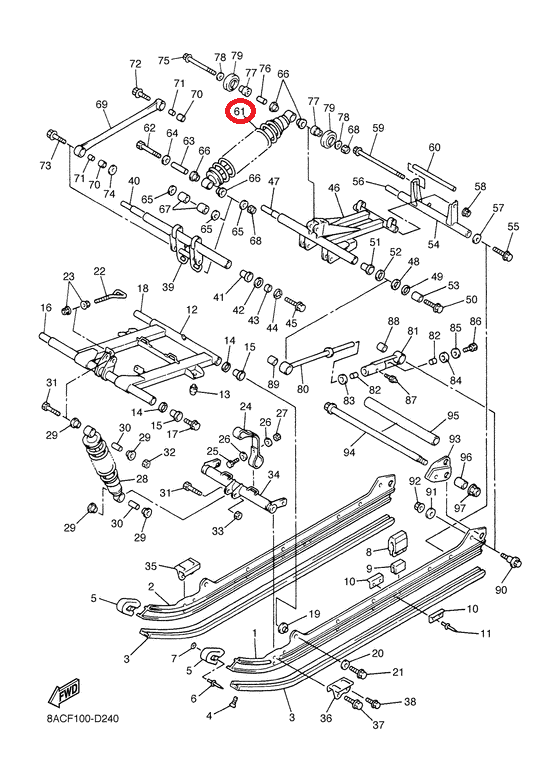Амортизатор подвески задний YAMAHA VK 540 III 2003-2012 г. с пружиной, оригинал