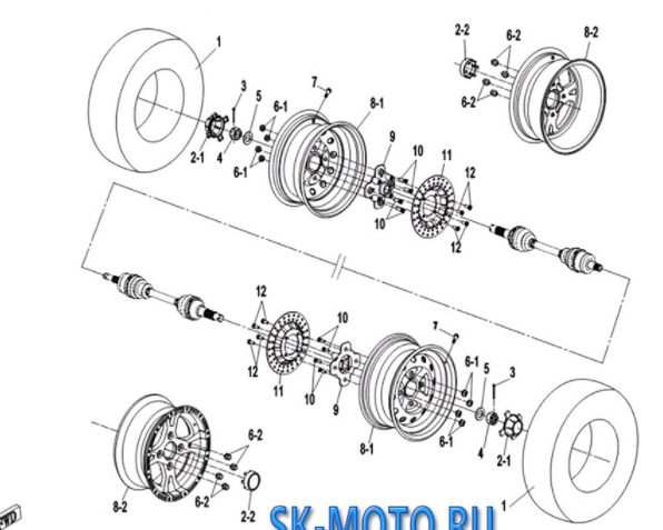 Болт колесной ступицы передний ATV СФ 500, X5, X6, Z6, X8, Z8