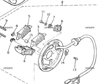 Катушка зажигания генератора YAMAHA VK 540 (тонкая верхняя на освещение) оригинал